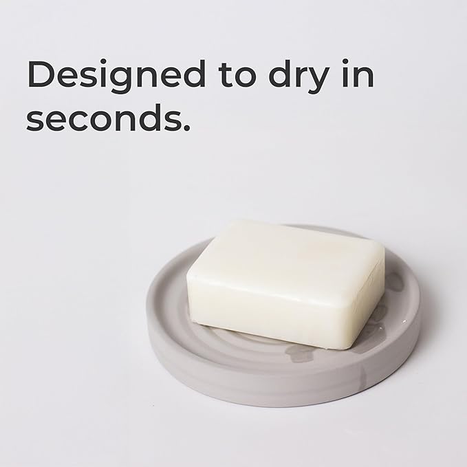 Selegna Diatomite Soap Holder, Circular Design with Ripple Pattern, Absorbent Bath Soap Dish (Light Grey)
