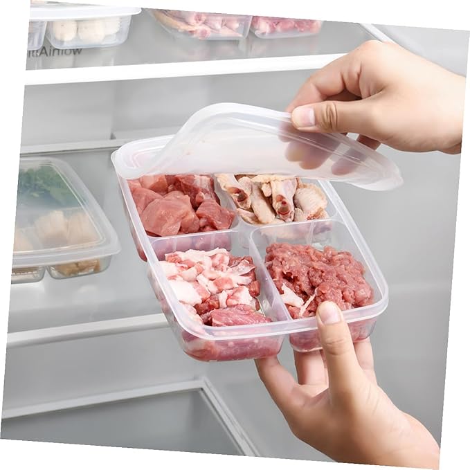 Plastic Refrigerator Organizer Bins Food Storage Container for Meat Vegetables Fruits Kitchen Storage Box with Sealed Design for Preservation and Practical for Freezer and Pantry