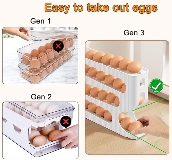 Automatic Rolling Down Egg Holder, 2 Pack Egg Organizer Storage for Refrigerator, Space Saving Container, Dispenser for Fridge - Only for "LARGE" Sized Eggs (Egg Roller Hold 56 Count)