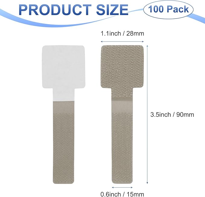 M METERXITY 100-Pack Hook and Loop Cable Ties, 3.5 x 1.1 Inch Adjustable Self-Adhesive Cord Organizer for Desk/Home/Wall/Office Essentials, Cable Management Under Desk [Beige]