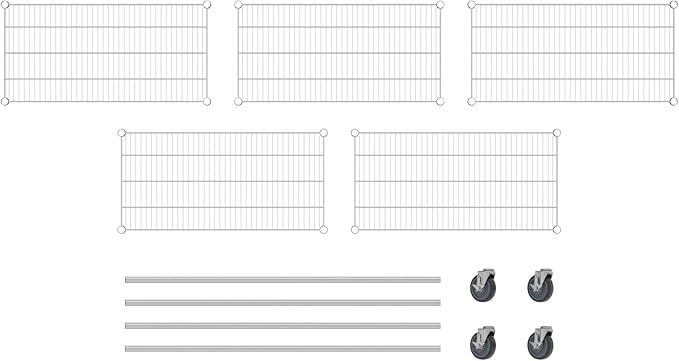 Commercial NSF Listed Chrome Mobile Wire Shelving Kit 18" x 36" x 60", with 5 Shelves Perfect for Warehouse, Walk-in Refrigerator, Freezer, Grocery Store, Restaurant, Dishroom