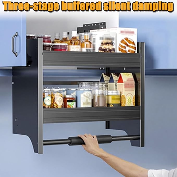 YVYKFZD Kitchen Pull Down Shelf, 2 Tier Pull-Out Cabinet Organizer, Adjustable Large Wall Cabinet Storage Organizer, Retractable Storage Shelf, Space Saving(White,26"x10"x21"/66x26x54cm)