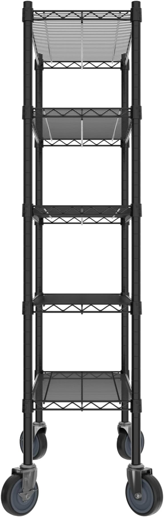 Commercial NSF Listed Black Epoxy Mobile Wire Shelving Kit 14" x 30" x 60", with 5 Shelves Perfect for Warehouse, Walk-in Refrigerator, Freezer, Grocery Store, Restaurant, Dishroom