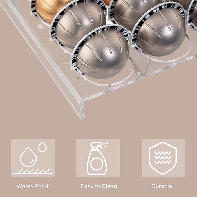 SUMERFLOS Coffee Pod Holder Storage Tray 15.75"L x 10.23"W Compatible with Vertuoline Capsule, Drawer Insert Organizer Holds 40 Pods Drawer of Kitchen, Home, Office - Clear