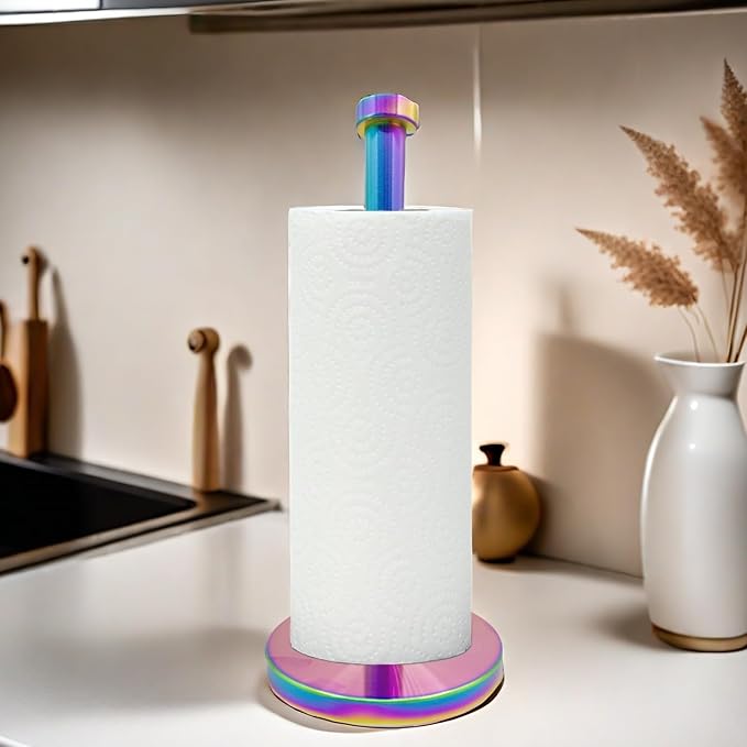 Stainless Steel Paper Towel Holder Countertop, Rainbow Kitchen Roll Holder Stand with Weighted Base Removable Top for a Variety of Paper Towels