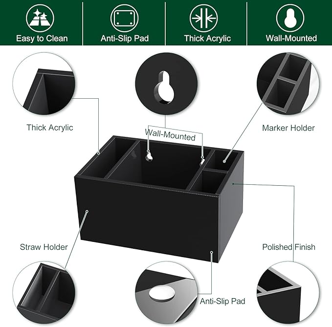 Cup Holder With Marker Slot, Party Dispenser Acrylic Organizer, Mark Your Drink Caddy, Modern Bar Counter Decor, Black