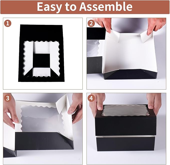 36 pcs 9x9x2.5 Inches Bakery Boxes with Window, Cake Pastry Cookie Mini Pie Box for Pastry,Dessert,Strawberries,Chocolates box (Black)