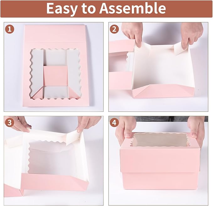 36 pcs 10x10x2.5 Inches Pink Bakery Boxes with Window, Cake Pastry Cookie Boxes, Mini Pie for Pastry box,Dessert,Strawberries,Chocolates (Pink, 10x10x2.5inch/36pcs)