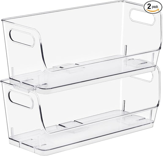 Sorbus Stackable Storage Bins Open Front, Clear Stackable Storage Bins, Pantry Bins for Storage and Organization, Acrylic Stackable Bins for Kitchen, Clear Pantry Organizer Bins (Small Wide 2 Pack)