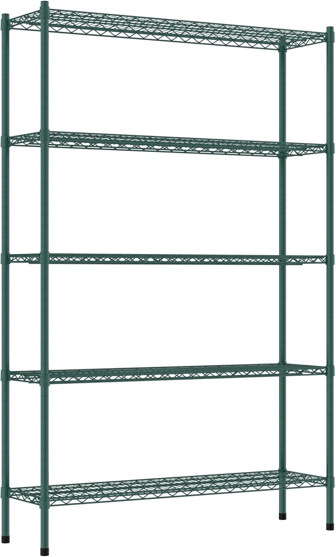 Commercial NSF Listed Green Epoxy Stationary Wire Shelving Kit 14" x 48" x 74", with 5 Shelves Perfect for Warehouse, Walk-in Refrigerator, Freezer, Grocery Store, Restaurant, Dishroom