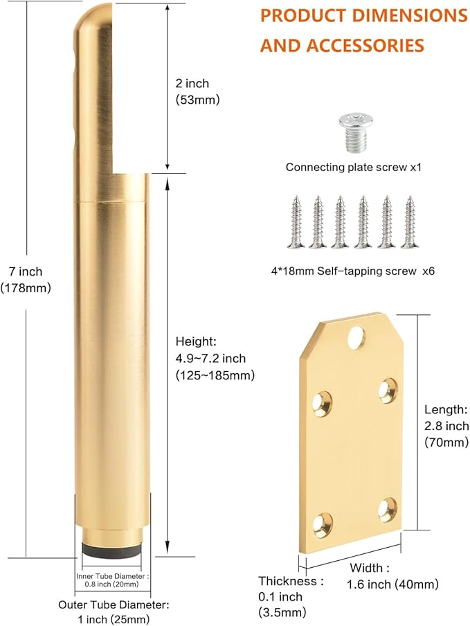Metal Table Legs Set of 4 Adjustable Feet for Furniture Golden 4.9-7.2 Inch Nightstand Legs Brackets Bathroom Cabinet Feet Extenders Bed Support Feet