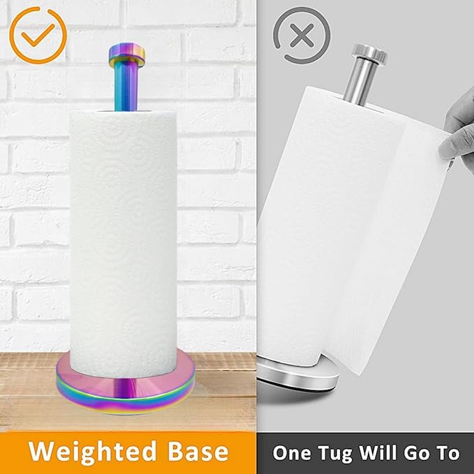 Stainless Steel Paper Towel Holder Countertop, Rainbow Kitchen Roll Holder Stand with Weighted Base Removable Top for a Variety of Paper Towels