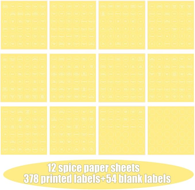 Spice Labels, 432Pcs Spice Labels Stickers 1.4in Waterproof Adhesive Round Preprinted Spice with Blank Label Tear Resistant Sticker for Kitchen Jars Caps Food Containers Organizers (Transparent)