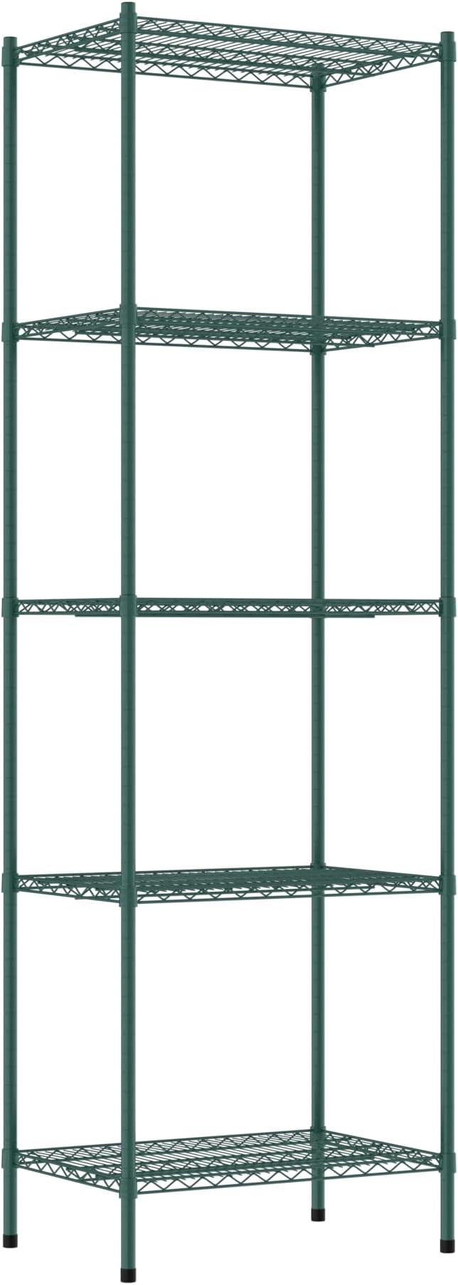 Commercial NSF Listed Green Epoxy Stationary Wire Shelving Kit 21" x 30" x 96", with 5 Shelves Perfect for Warehouse, Walk-in Refrigerator, Freezer, Grocery Store, Restaurant, Dishroom