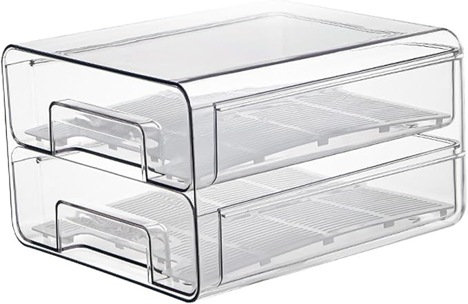 Fridge Drawer 2 Layer Pull-Out Transparent PET Fridge Drawer Organizer Stackable Fresh Keeping Refrigerator Organizer ...