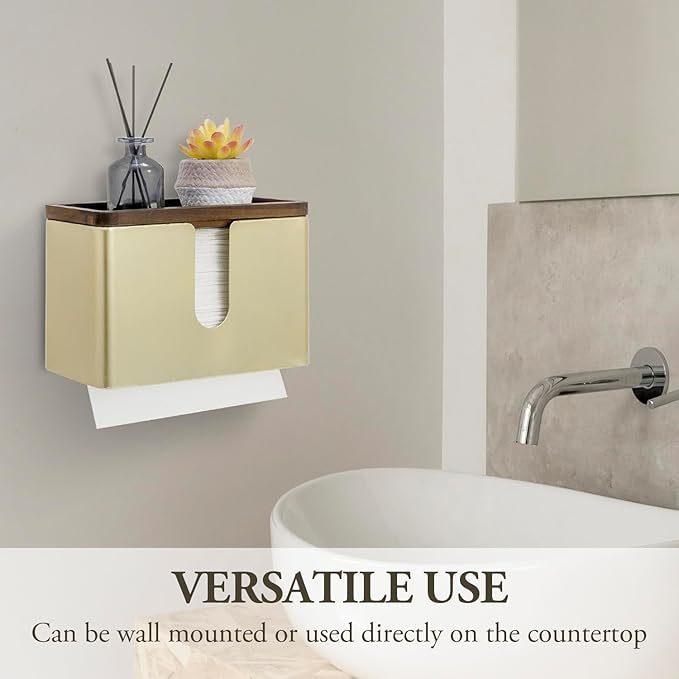 MyGift Gold Paper Towel Holder - Wall Mounted Paper Towel Dispenser & Bathroom Napkin Holder