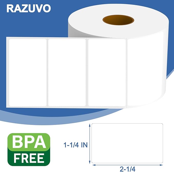 2 1/4" x1 1/4" Direct Thermal Labels for UPC Barcodes, Perforated Address Labels, Thermal Paper Self-Adhesive Label Stickers Tape Printers-20 Rolls, 1000/Roll