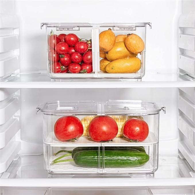 blitzlabs Refrigerator Organizer Bins Produce Saver, Stackable Freezer Bins Fresh Keeper Food Storage Containers for Fridge Freezer Cabinet Kitchen Organization -5700ML