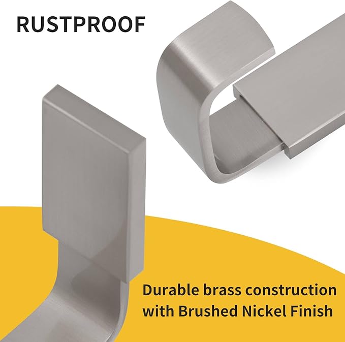 BESy Clothes Hook Single Towel Hooks for Bathroom Kitchen Garage Square Style Robe Hooks Coat and Hat Hook, Self Adhesive or Wall Mounted with Screws, Stainless Steel, Brushed Nickel