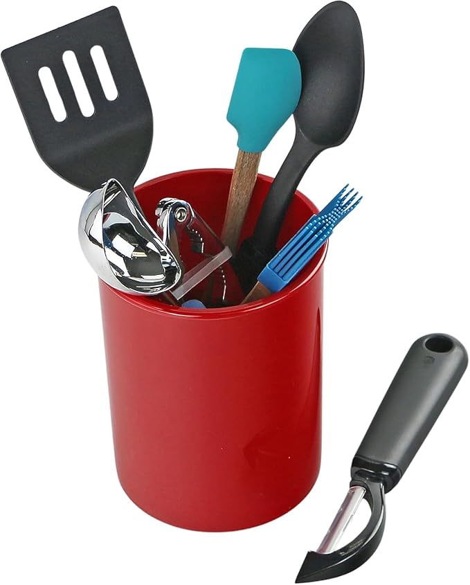 Reston Lloyd Multipurpose Utensil/Crock Holders Organize Wide Variety of Sizes of Utensils & Tools, Includes Large, & Miniature, Red