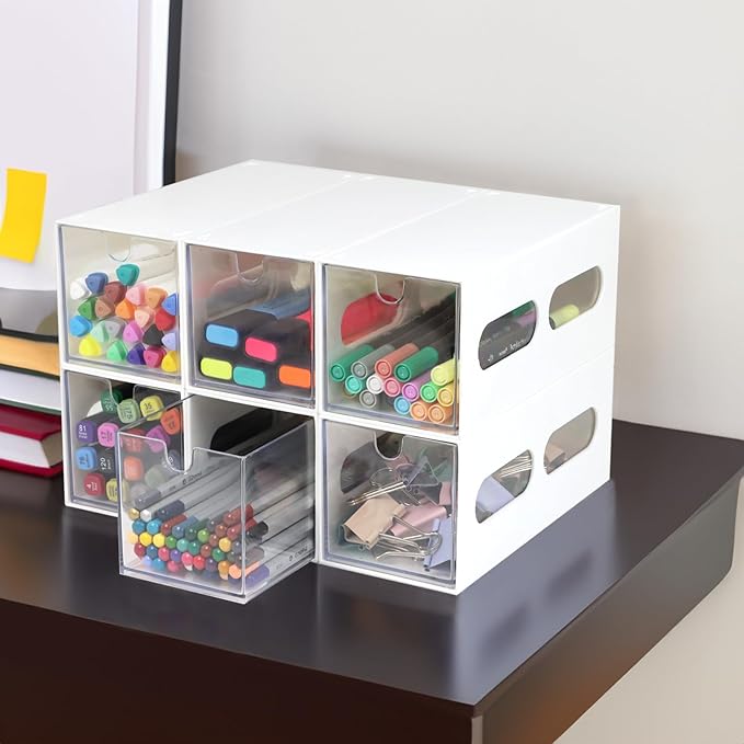Drawer Organizer Desktop Office Supplies Desk Organizer and Storage Stationary Make Up Jewelry Pen Storage Drawer, Clear Accessories Makeup Organizer Countertop Storage (White, 1 Pack)