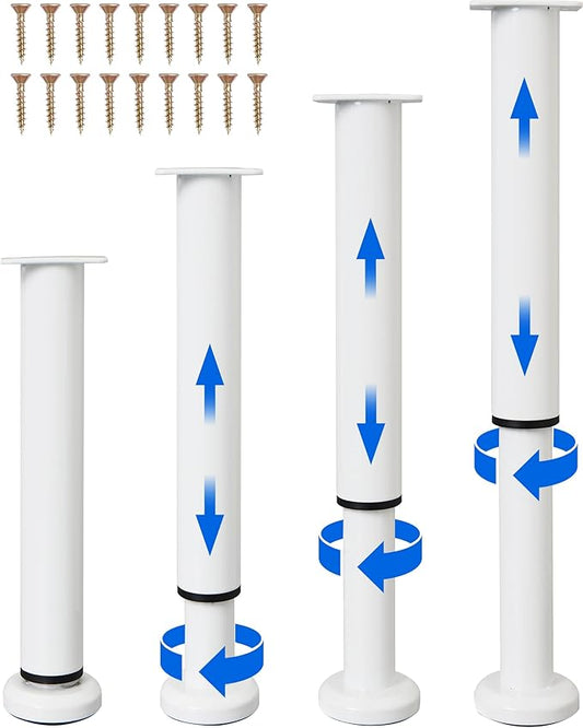 4 Pcs Adjustable Height Bed Support Furniture Legs [with Screws] for Bed Frame,Metal Adjustable 10-17 inch for Bed/Sofa/Cabinet/Couch/Dresser/Table -Heavy Bed Replacement Legs (White)