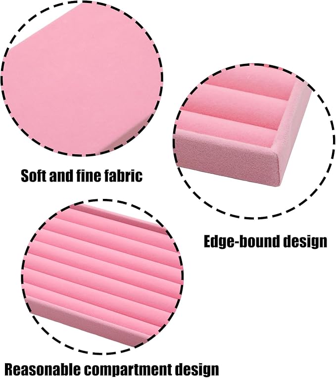 Velvet Jewelry Organizer Trays Pink Stackable Jewelry Storage Display Tray with Removable Dividers, 8 Rolls