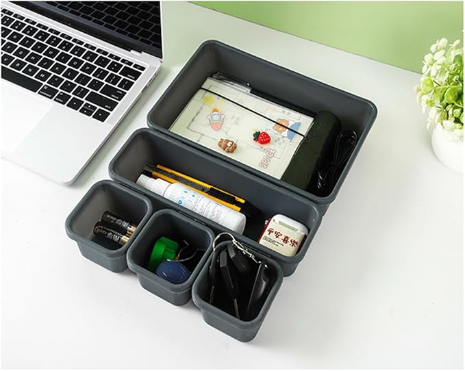 Gonice 18 PCS Black Desk Drawer Organizer Tray, Interlocking Drawer Organizers and Storage with 3 Sizes for Office, Bathroom, Kitchen, Makeup