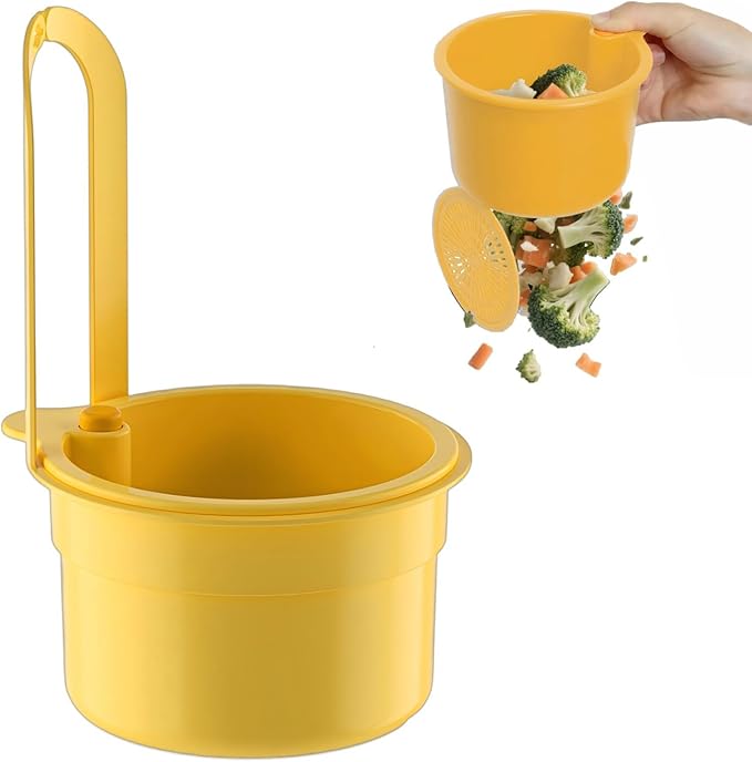 Sink Strainer Basket with One-Touch Drain Mesh, Snap-On Strap & Detachable Design – Kitchen Sink Food Scrap Filtering Storage Organizer (Yellow)