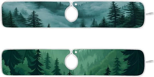 2 PCS Kitchen Sink Splash Guard 30 Inch Faucet Mat for Kitchen Sink Bathroom Sink Faucet Absorbing Drip Drain Mat Pad Microfiber Soft Washable Green Mountain Forest Trees