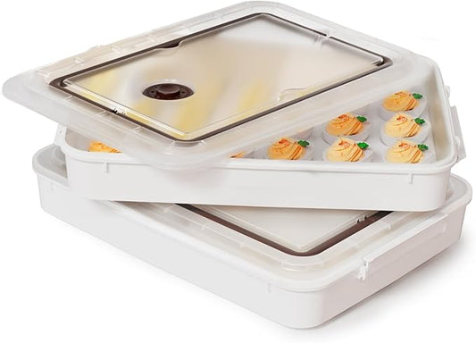 77L Deviled Egg Containers with Lid, (Set of 2), Plastic Deviled Egg Tray Carrier with Handle for 48 Eggs, Clear Storage Egg Platter for Devil Egg, Fridge Stackable Portable Egg Holder (Transparent)