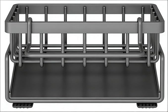 Carbon steelSink Caddy with Drip Tray, Kitchen Sink Sponge Holder Organizer for Sponges, Brushes, Soap, Compact Countertop Design