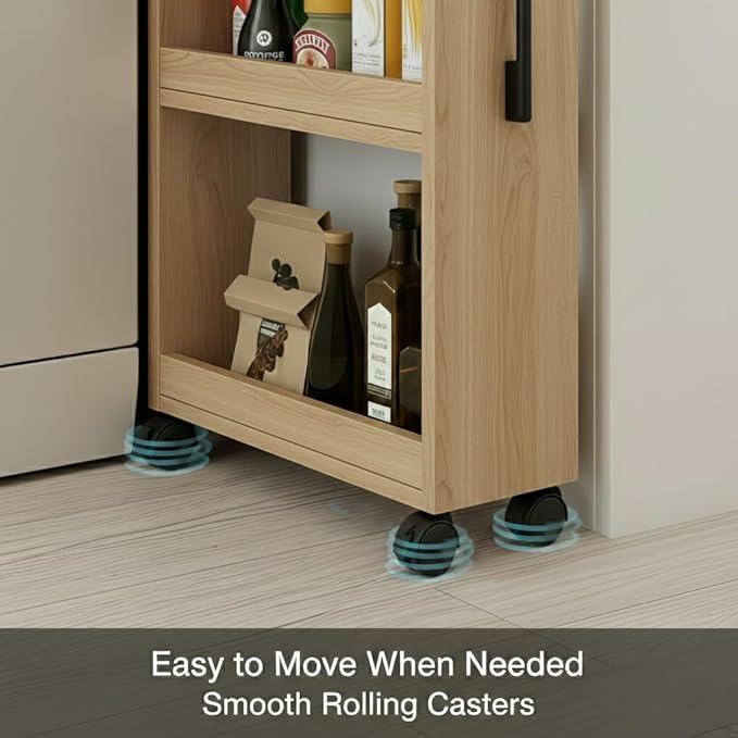 7 Tier Slim Rolling Storage Cart with Wheels, Narrow Storage Cabinet for Small Spaces, Mobile Spice Rack Organizer for Kitchen, Pantry, Baking Room, Dining Room(Wood,5.9"x21.6"x72.4")
