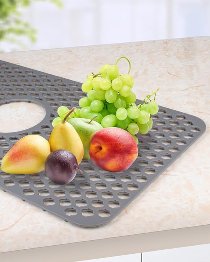 SEEK RARE Kitchen Sink Mat 24 x 13in Silicone Sink Mat Non Slip Sink Protector for Farmhouse Kitchen Grey