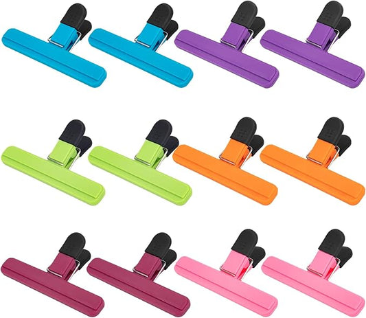 EWOID Chip Clips, 12 Pack Large Food Clips, Snack Bag Clip, Plastic Heavy Duty Seal Grips for Food Storage, Home, Office and More(6 x 3.5 Inch)