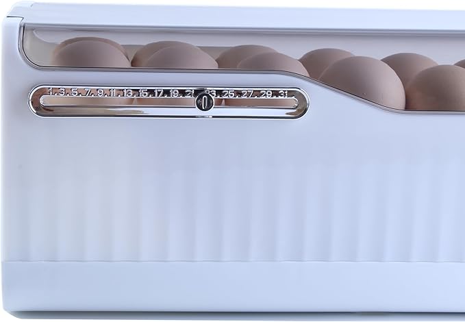 Sansam Egg Holder for Fridge, Automatic Rolling Egg Organizer for Refrigerator, Plastic Egg Container & Tray, Stackable Dispenser and Storage Bin with Sturdy Lid to Saving Space (Clear)