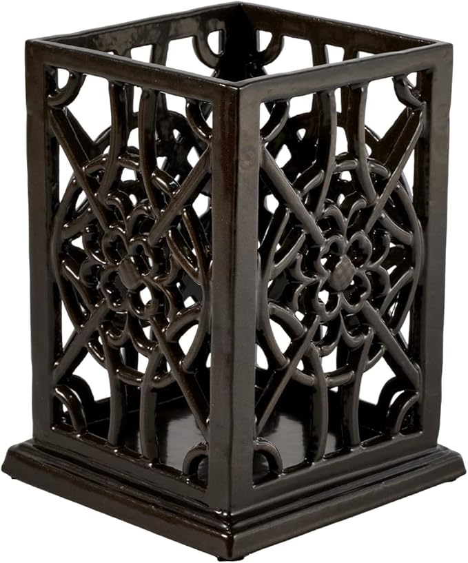 jogreful Utensil Holder, Cast Iron Kitchen Utensil Crock for Countertop, Extra Large Utensil Organizer with Weighted-Base, Housewarming Vintage Decor, Flower Pattern, Coffee Gold