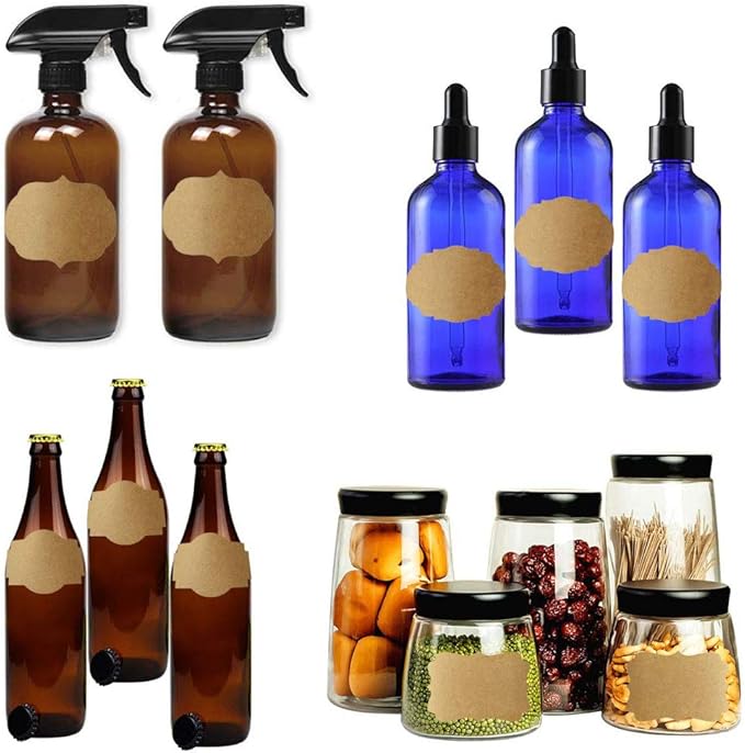 2" x 3" Kraft Label Stickers Writable Gift Labels, 200PCS Self-Adhesive Brown Labels for Essential Oil Bottle, Jars, Food Storage or Gift Decoration