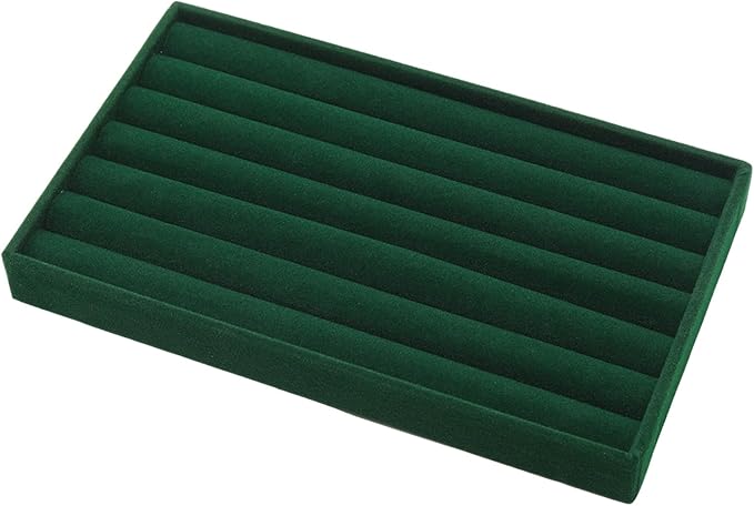 Velvet Jewelry Organizer Trays Dark Green Stackable Jewelry Storage Display Tray with Removable Dividers, 8 Rolls