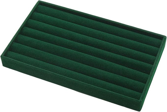 Velvet Jewelry Organizer Trays Dark Green Stackable Jewelry Storage Display Tray with Removable Dividers, 8 Rolls