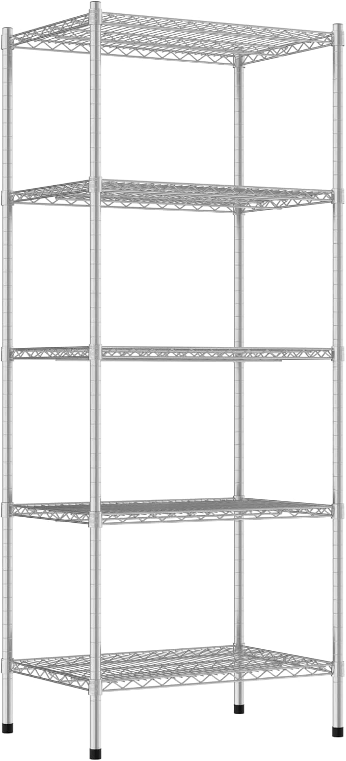 Commercial NSF Listed Chrome Stationary Wire Shelving Kit 21" x 30" x 74", with 5 Shelves Perfect for Warehouse, Walk-in Refrigerator, Freezer, Grocery Store, Restaurant, Dishroom