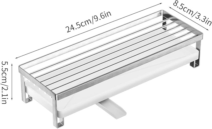 Sink Caddy Organizer, Stainless Steel Kitchen Sponge Holder, Silver, Auto-Drain Design, Countertop Storage Shelf, 9.6x3.3x2.1 Inches
