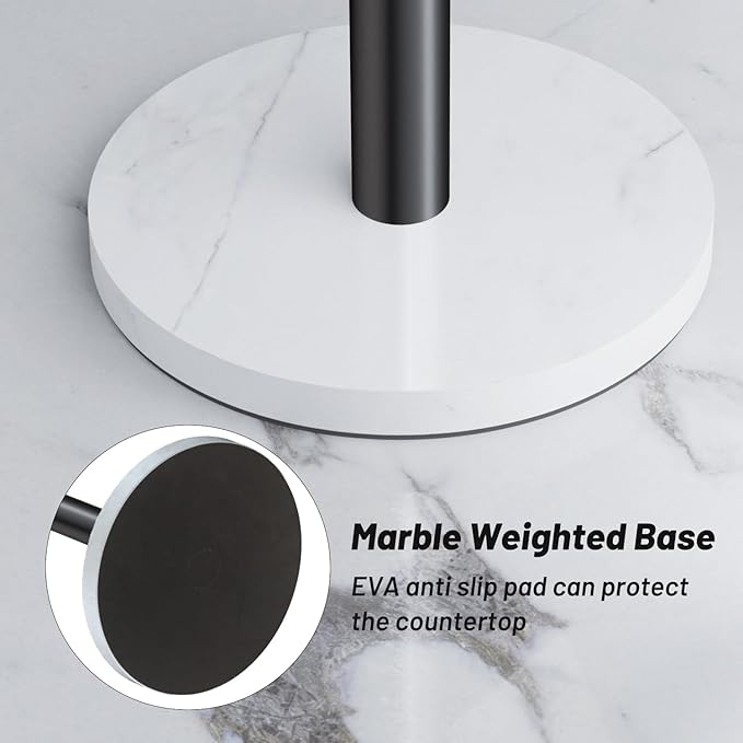 VEHHE Marble Paper Towel Holder for Kitchen Countertop, Standing Paper Towel Stand with Weighted Base & EVA Non-Slip Pad, for Bathroom or Kitchen (Black)