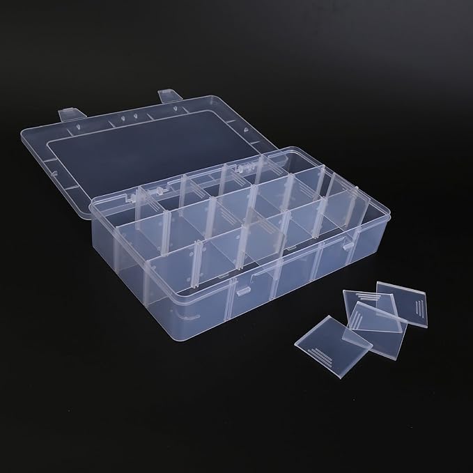 Kamay's Adjustable XL15 Compartment Slot Plastic Craft Storage Box Thick Hard Plastic Hobby Craft Storage Box Case With Snap Lock Ideal For Small Items…