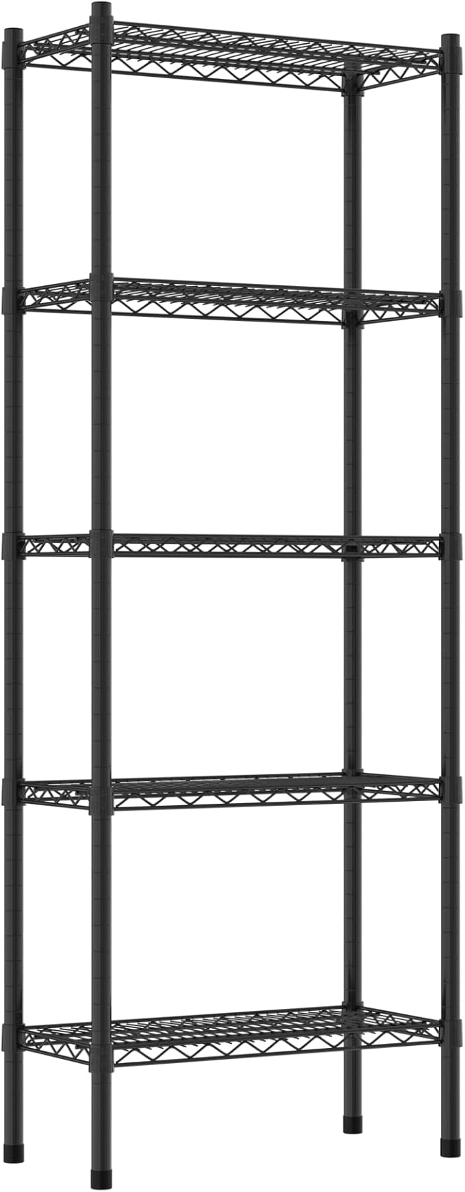 Commercial NSF Listed Black Epoxy Stationary Wire Shelving Kit 12" x 24" x 64", with 5 Shelves Perfect for Warehouse, Walk-in Refrigerator, Freezer, Grocery Store, Restaurant, Dishroom