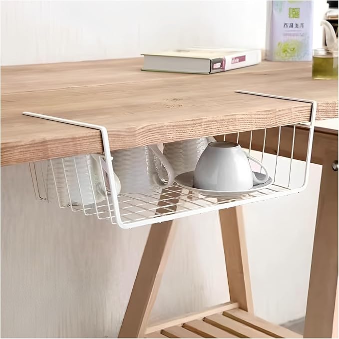 Under Shelf Storage Basket, Pantry Organizers and Laundry Room Organization Under Cabinet Multipurpose Metal Wire Basket for Kitchen, Office Desk (26cm/10.2in)