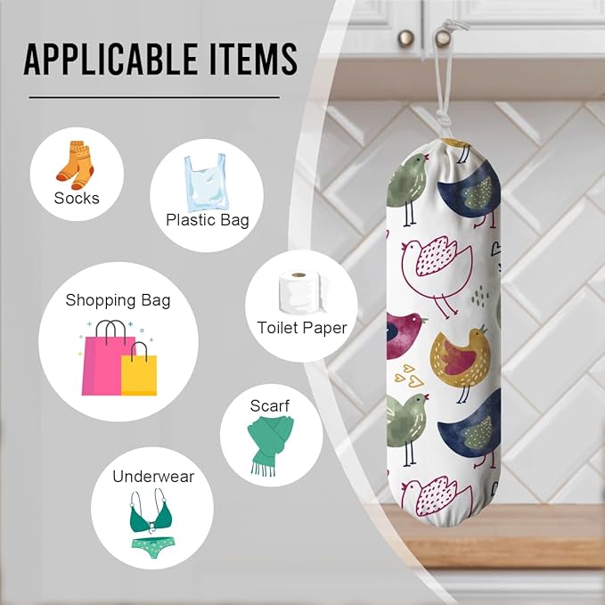 Chicken Plastic Bag Holder, Grocery Bags Storage Organizer, Reusable Shopping Bags Holder Dispenser, Cute Farmhouse Kitchen Decor Gifts for Women Chicken Lover, Kitchen Pattern Garbage Bag 40
