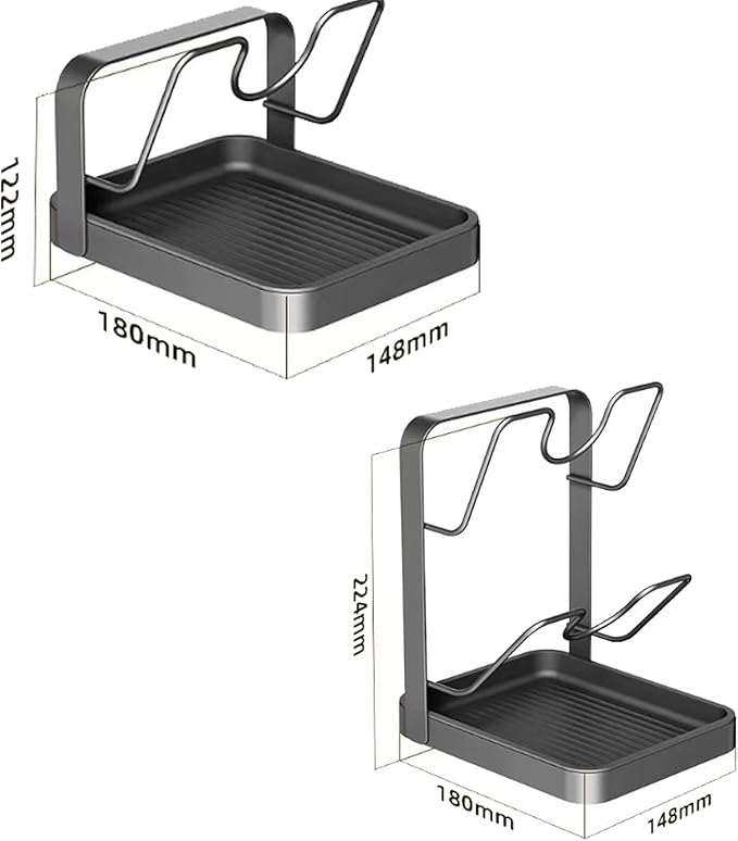 Kitchen Pot Lid Storage Rack, Pot Lid Holder with Drip Tray, Multifunctional Kitchen Organizer Stand with Removable Drip Tray, for Counter Stove Top Accessories (Gray,Single-layer)