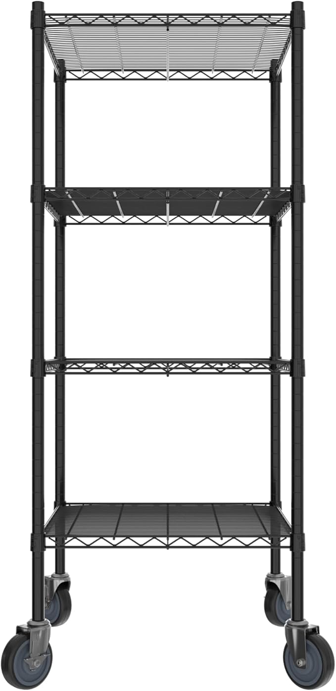 Commercial NSF Listed Black Epoxy Mobile Wire Shelving Kit 24" x 24" x 60", with 4 Shelves Perfect for Warehouse, Walk-in Refrigerator, Freezer, Grocery Store, Restaurant, Dishroom