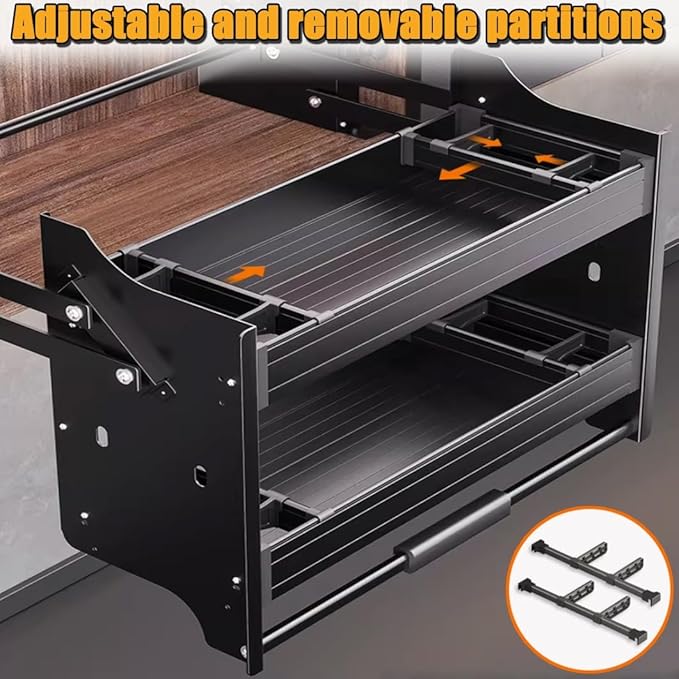 YVYKFZD Kitchen Pull Down Shelf, 2 Tier Pull-Out Cabinet Organizer, Adjustable Large Wall Cabinet Storage Organizer, Retractable Storage Shelf, Space Saving(White,30"x10"x21"/76x26x54cm)